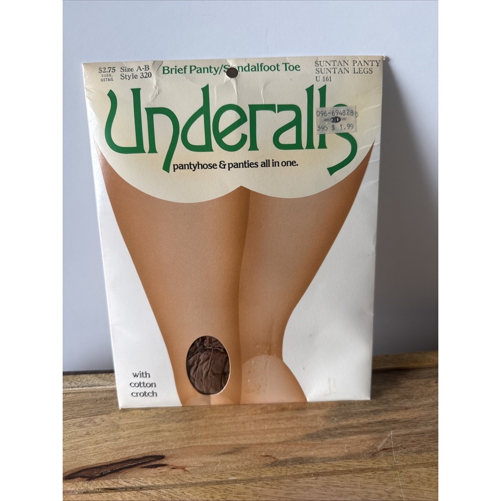 Vtg Underalls Pantyhose Size A-B Suntan Style 320 Brief & Sandlefoot Toe NOS